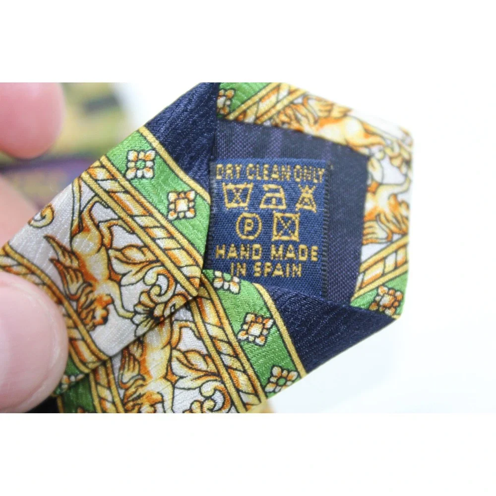 Richel Royal Mens Silk Tie Navy Green Gold Griffin Baroque Hand Made Spain